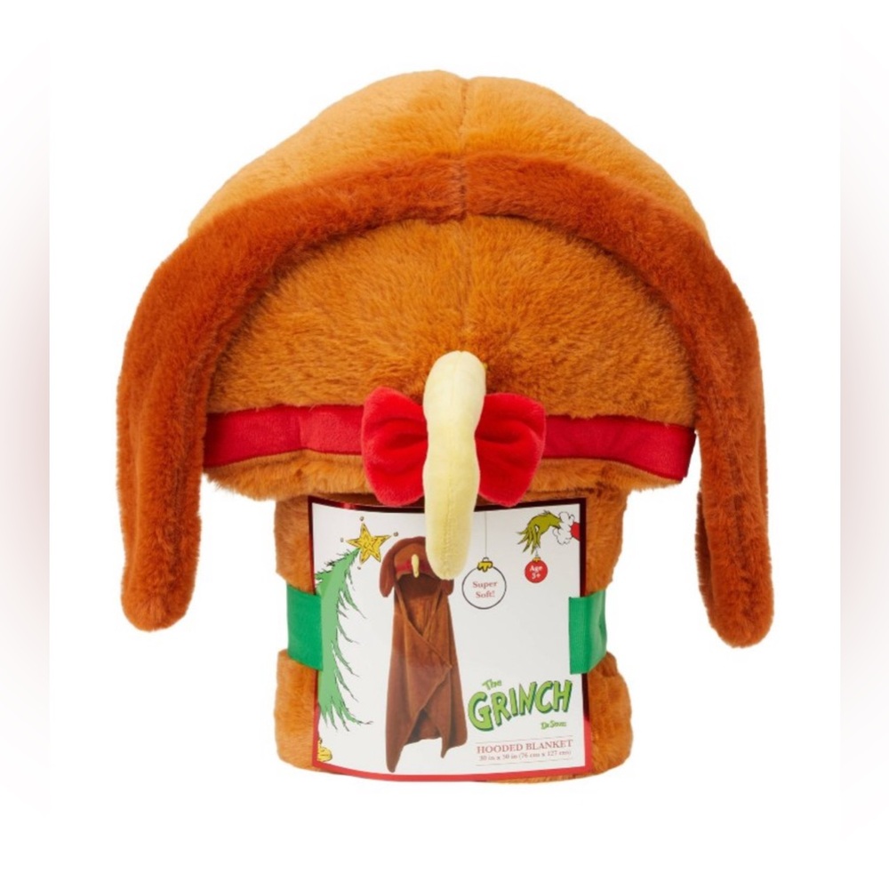 Dr. Seuss The Grinch-Max the Dog- Soft Brown Plush Hooded Blanket 30x50 in.